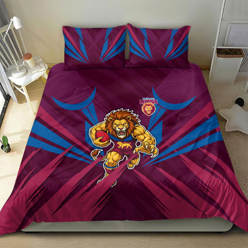 Brisbane Lions Australian Football Bedding Set Powerful Lion Mascot - Bold Team Colors