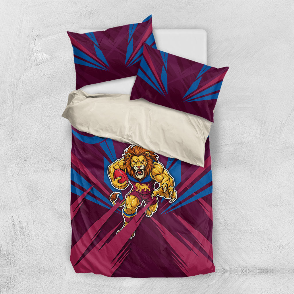 Brisbane Lions Australian Football Bedding Set Powerful Lion Mascot - Bold Team Colors