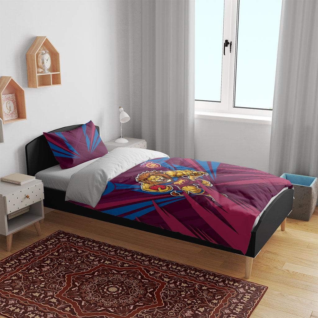 Brisbane Lions Australian Football Bedding Set Powerful Lion Mascot - Bold Team Colors