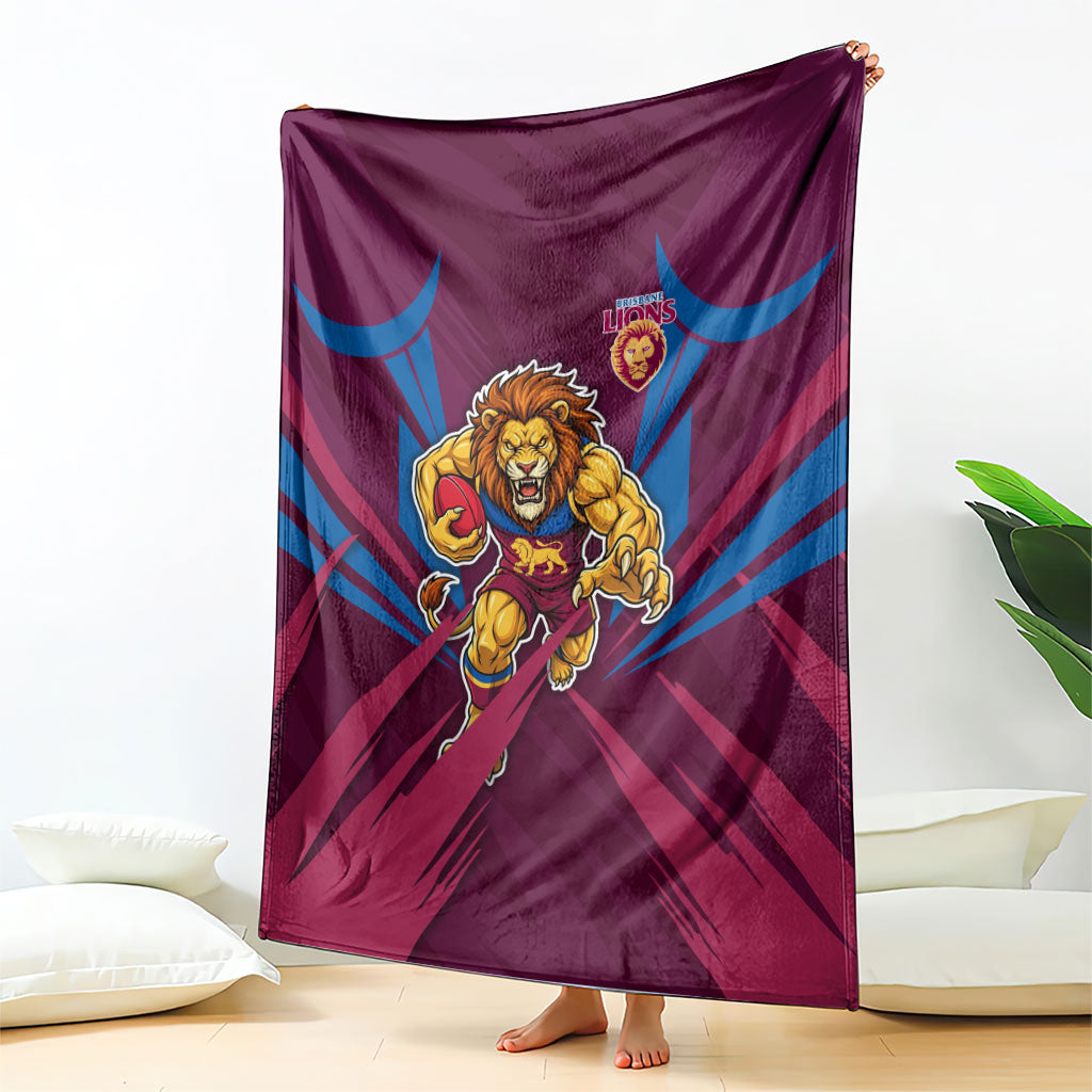 Brisbane Lions Australian Football Blanket Powerful Lion Mascot - Bold Team Colors