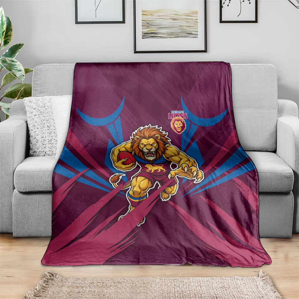 Brisbane Lions Australian Football Blanket Powerful Lion Mascot - Bold Team Colors