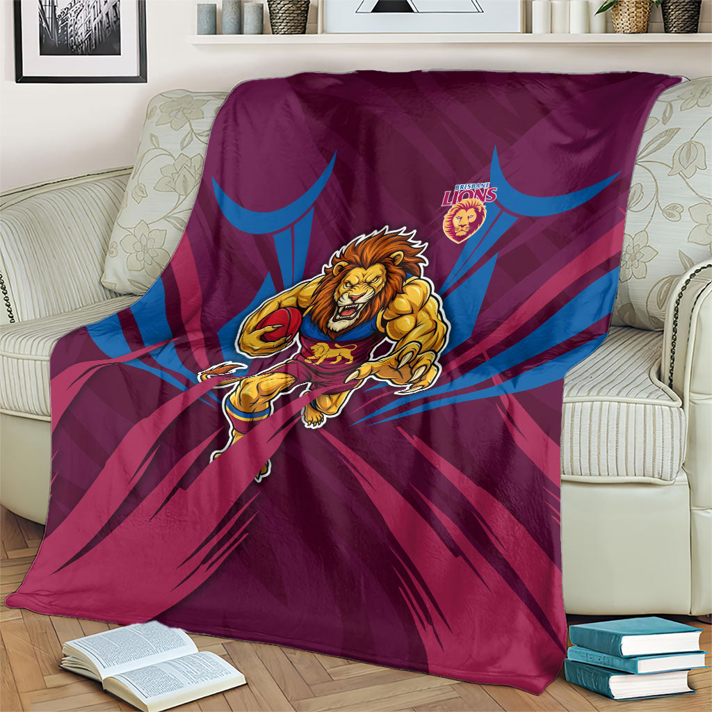Brisbane Lions Australian Football Blanket Powerful Lion Mascot - Bold Team Colors