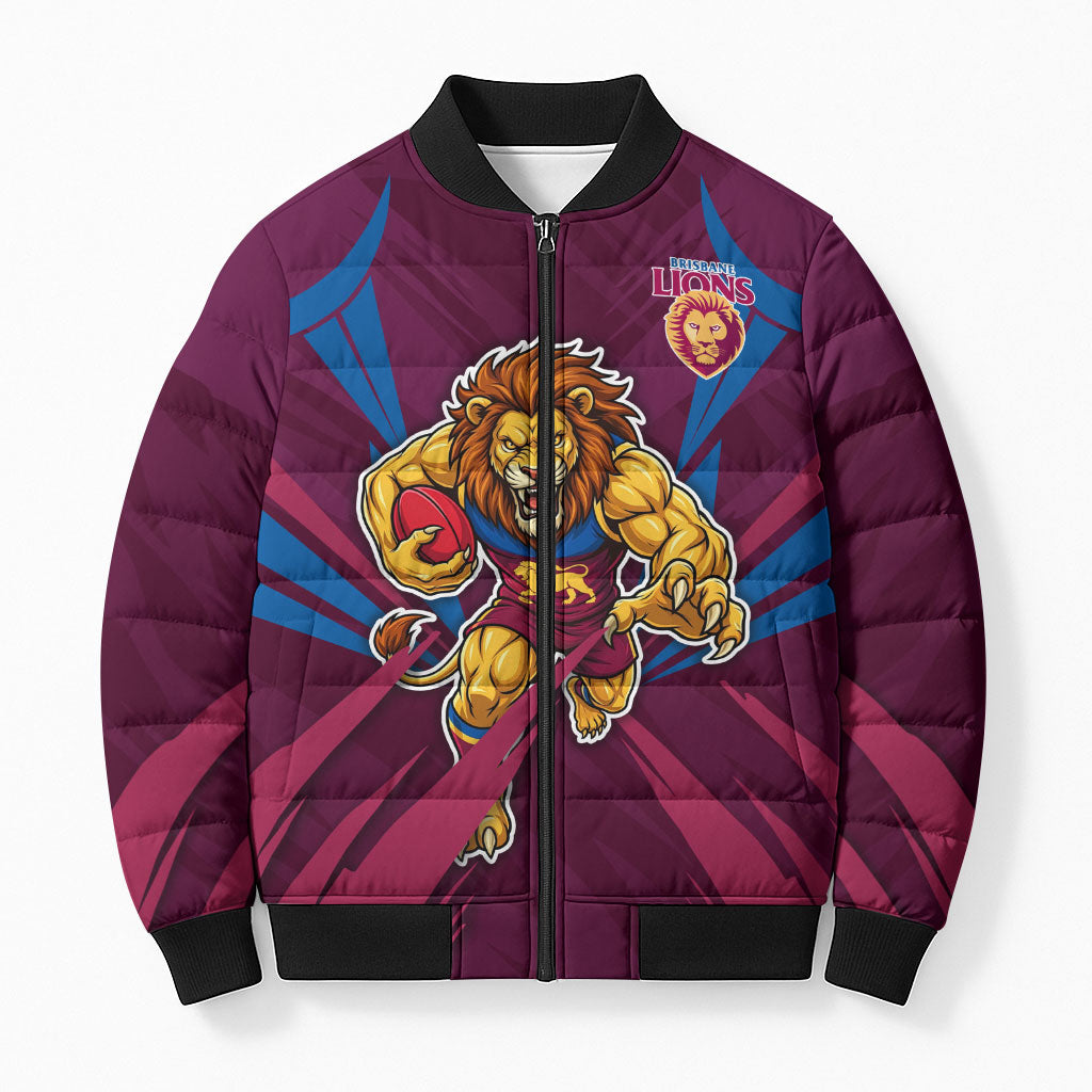 Brisbane Lions Australian Football Bomber Puffer Jacket Powerful Lion Mascot - Bold Team Colors