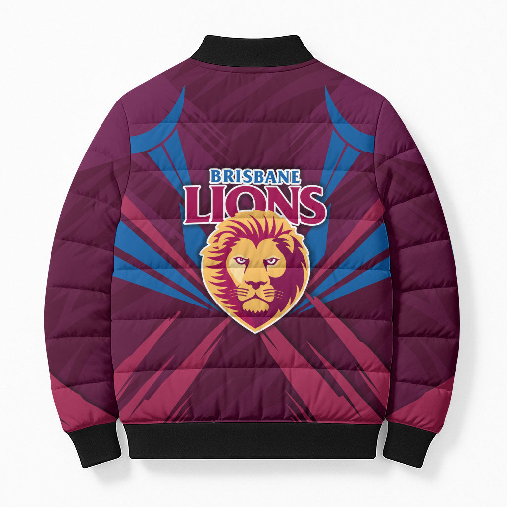Brisbane Lions Australian Football Bomber Puffer Jacket Powerful Lion Mascot - Bold Team Colors