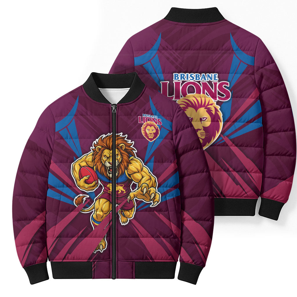 Brisbane Lions Australian Football Bomber Puffer Jacket Powerful Lion Mascot - Bold Team Colors