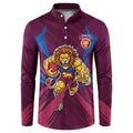 Brisbane Lions Australian Football Button Sweatshirt Powerful Lion Mascot - Bold Team Colors