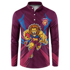 Brisbane Lions Australian Football Button Sweatshirt Powerful Lion Mascot - Bold Team Colors