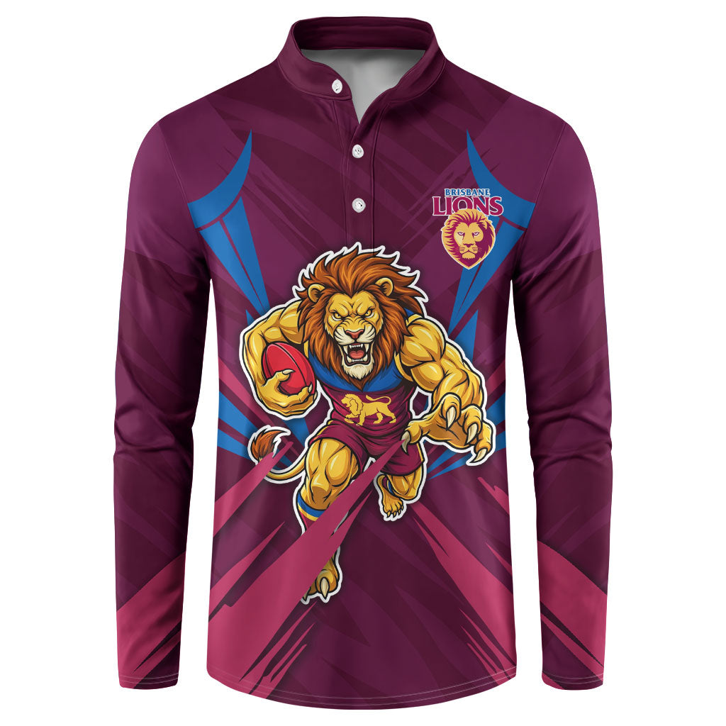 Brisbane Lions Australian Football Button Sweatshirt Powerful Lion Mascot - Bold Team Colors