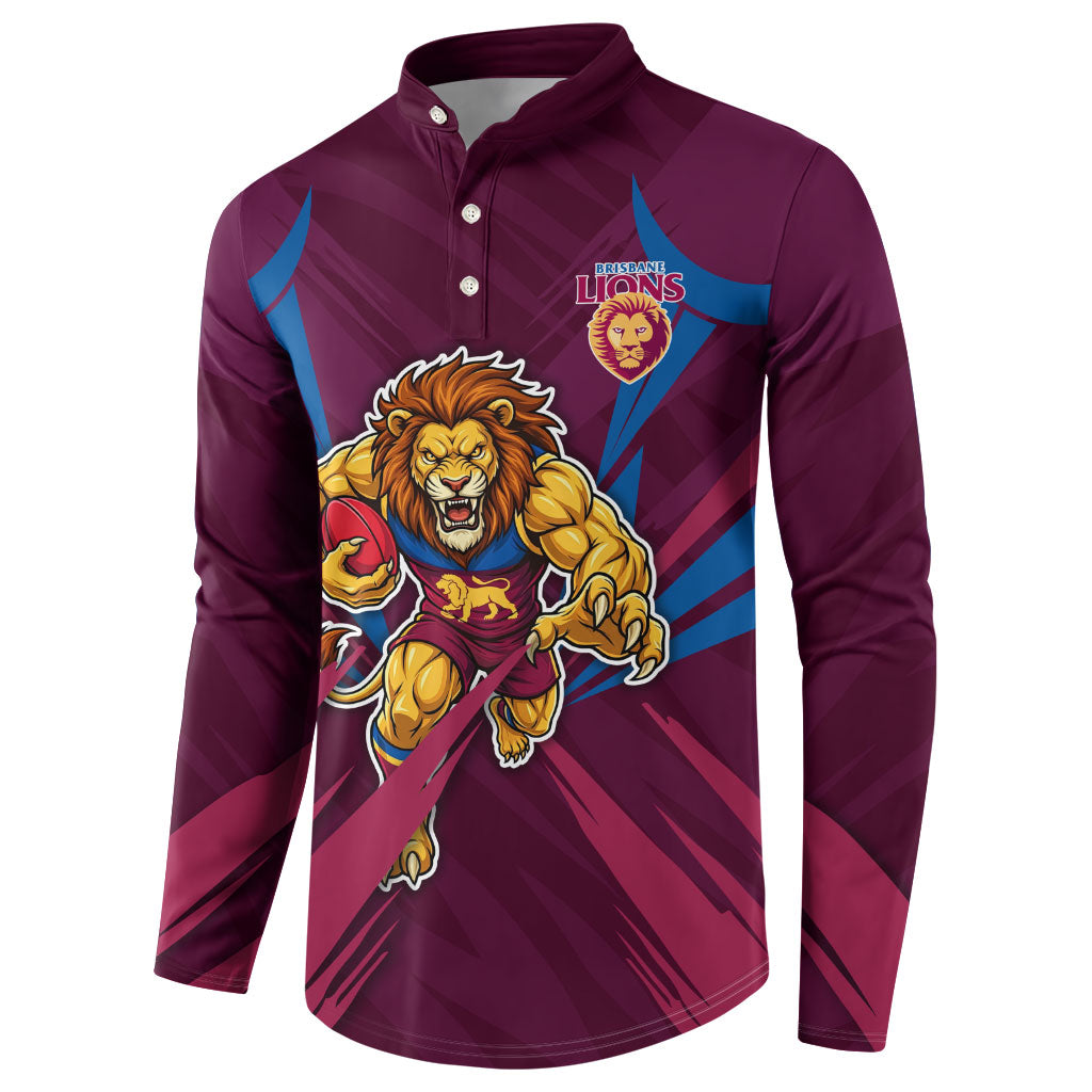 Brisbane Lions Australian Football Button Sweatshirt Powerful Lion Mascot - Bold Team Colors
