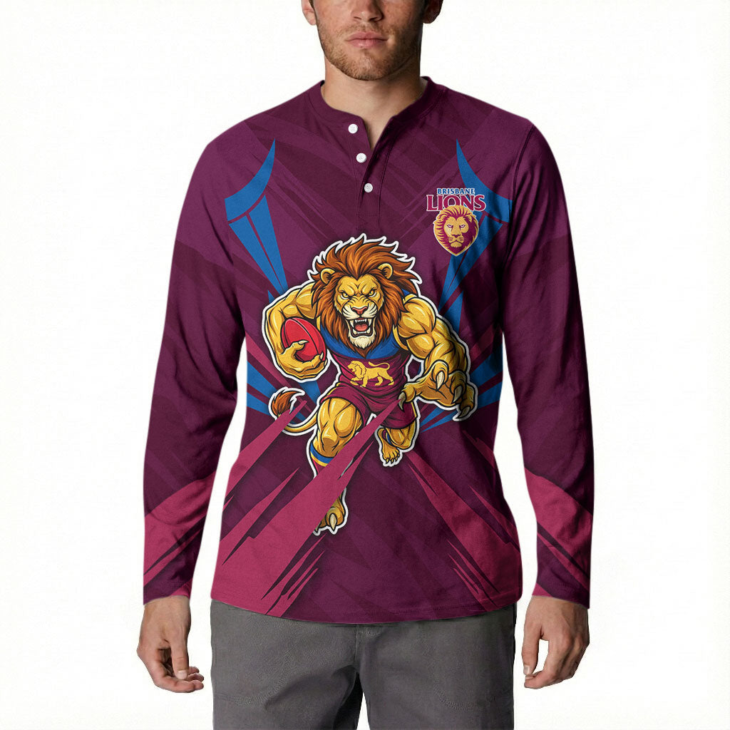 Brisbane Lions Australian Football Button Sweatshirt Powerful Lion Mascot - Bold Team Colors