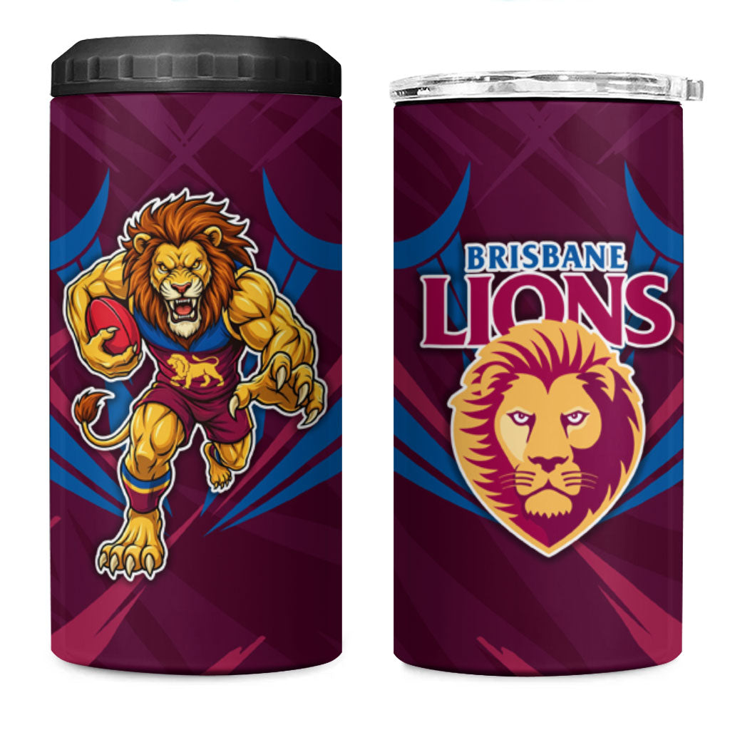 Brisbane Lions Australian Football 4 in 1 Can Cooler Tumbler Powerful Lion Mascot - Bold Team Colors