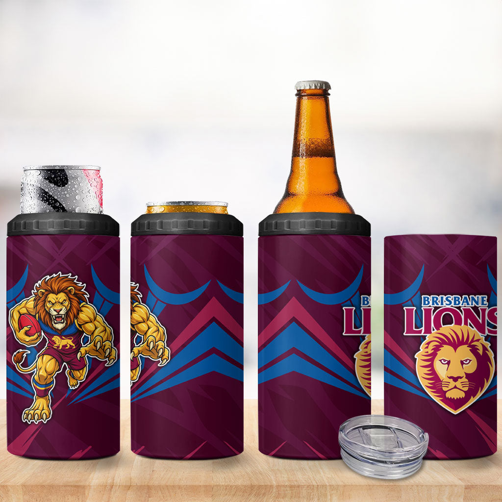 Brisbane Lions Australian Football 4 in 1 Can Cooler Tumbler Powerful Lion Mascot - Bold Team Colors