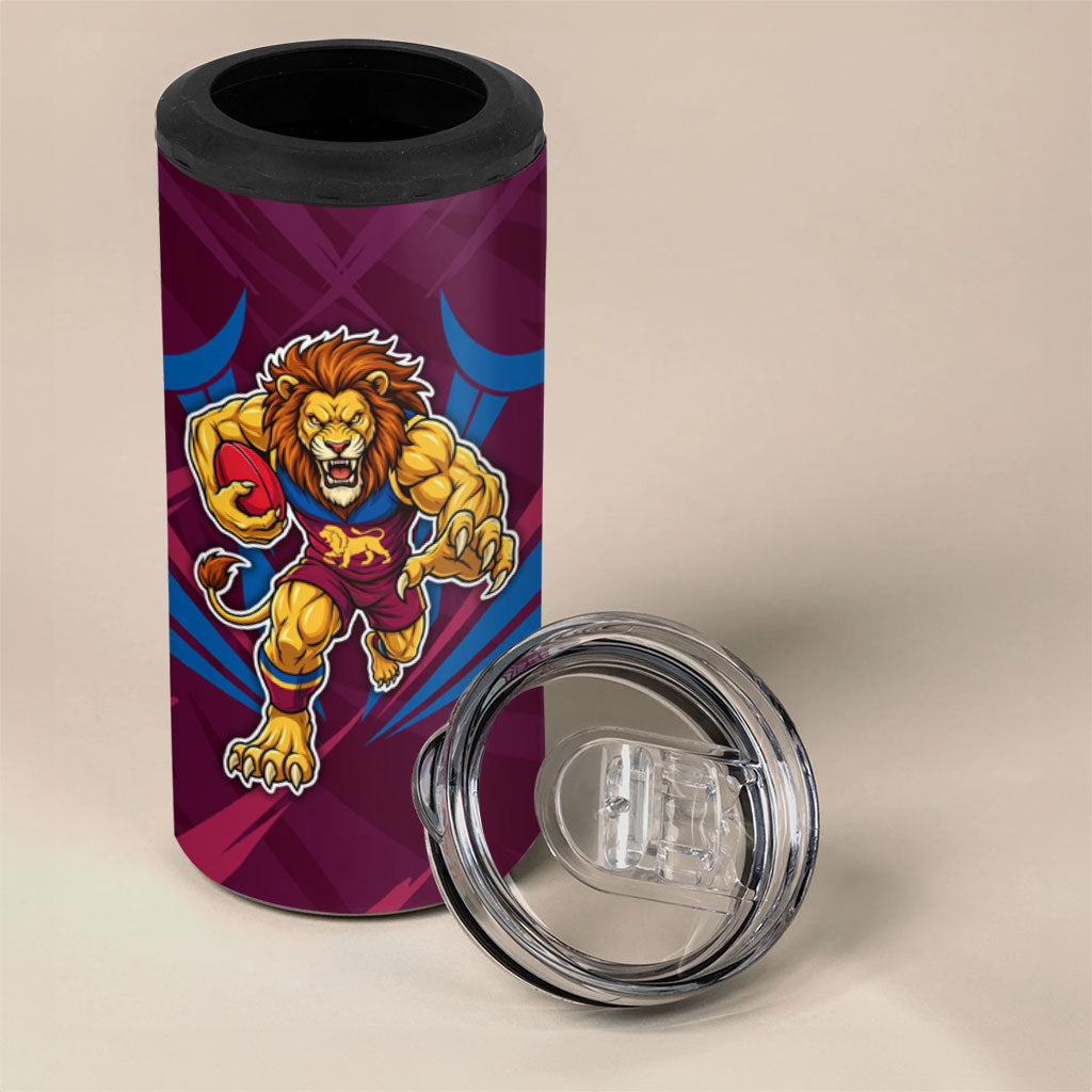 Brisbane Lions Australian Football 4 in 1 Can Cooler Tumbler Powerful Lion Mascot - Bold Team Colors