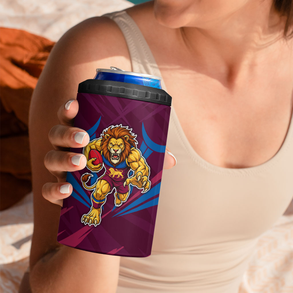 Brisbane Lions Australian Football 4 in 1 Can Cooler Tumbler Powerful Lion Mascot - Bold Team Colors