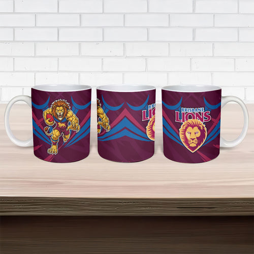 Brisbane Lions Australian Football Ceramic Mug Powerful Lion Mascot - Bold Team Colors