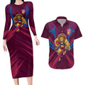 Brisbane Lions Australian Football Couples Matching Long Sleeve Bodycon Dress and Hawaiian Shirt Powerful Lion Mascot - Bold Team Colors