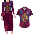 Brisbane Lions Australian Football Couples Matching Long Sleeve Bodycon Dress and Hawaiian Shirt Powerful Lion Mascot - Bold Team Colors
