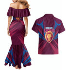 Brisbane Lions Australian Football Couples Matching Mermaid Dress and Hawaiian Shirt Powerful Lion Mascot - Bold Team Colors