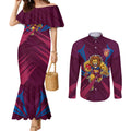 Brisbane Lions Australian Football Couples Matching Mermaid Dress and Long Sleeve Button Shirt Powerful Lion Mascot - Bold Team Colors