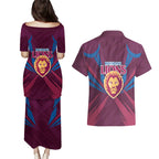 Brisbane Lions Australian Football Couples Matching Puletasi and Hawaiian Shirt Powerful Lion Mascot - Bold Team Colors