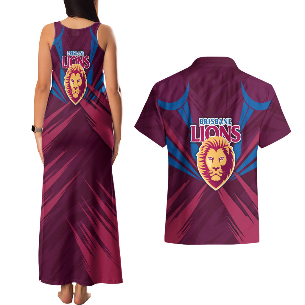 Brisbane Lions Australian Football Couples Matching Tank Maxi Dress and Hawaiian Shirt Powerful Lion Mascot - Bold Team Colors
