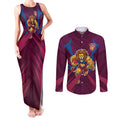 Brisbane Lions Australian Football Couples Matching Tank Maxi Dress and Long Sleeve Button Shirt Powerful Lion Mascot - Bold Team Colors