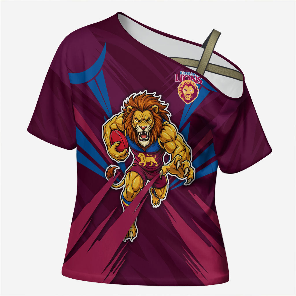 Brisbane Lions Australian Football Cross Shoulder Shirt Powerful Lion Mascot - Bold Team Colors