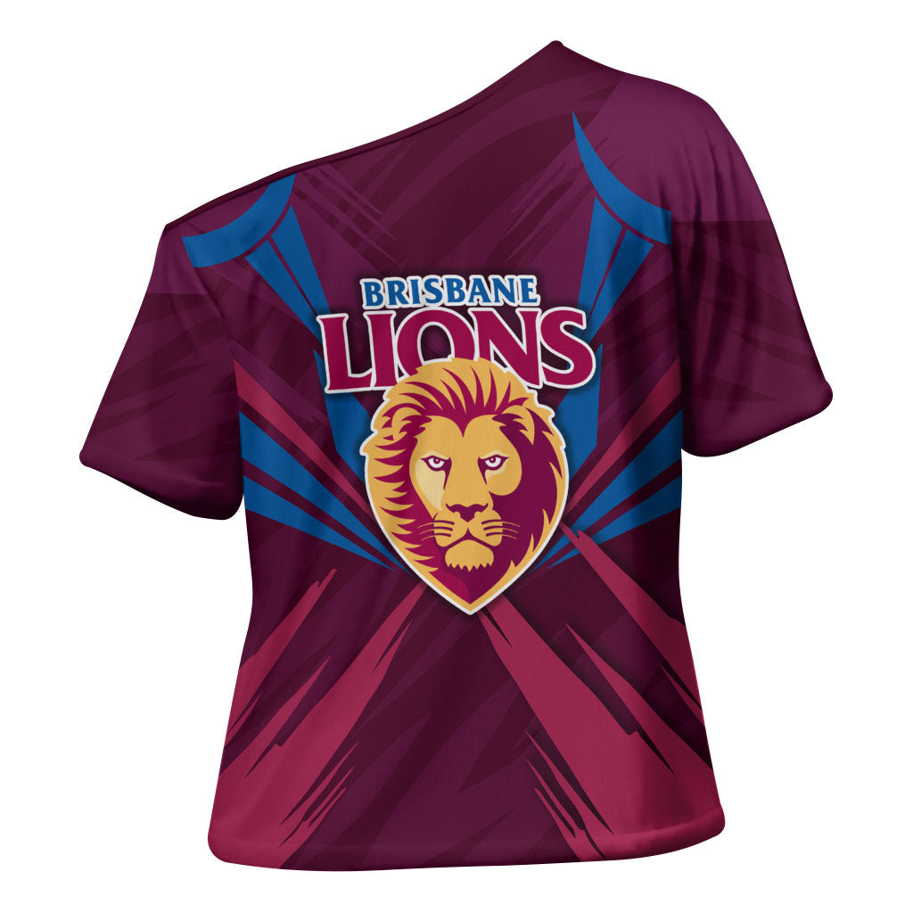 Brisbane Lions Australian Football Cross Shoulder Shirt Powerful Lion Mascot - Bold Team Colors