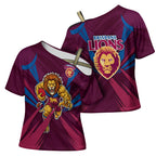 Brisbane Lions Australian Football Cross Shoulder Shirt Powerful Lion Mascot - Bold Team Colors