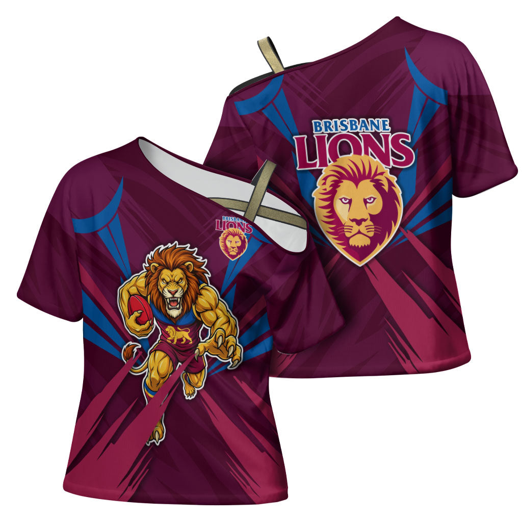 Brisbane Lions Australian Football Cross Shoulder Shirt Powerful Lion Mascot - Bold Team Colors