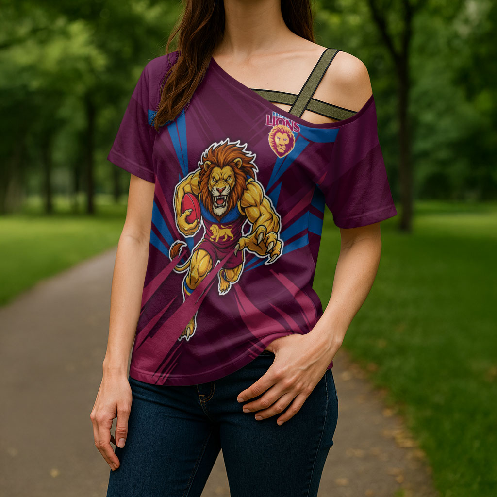 Brisbane Lions Australian Football Cross Shoulder Shirt Powerful Lion Mascot - Bold Team Colors