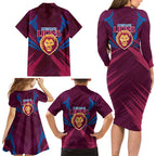 Brisbane Lions Australian Football Family Matching Long Sleeve Bodycon Dress and Hawaiian Shirt Powerful Lion Mascot - Bold Team Colors