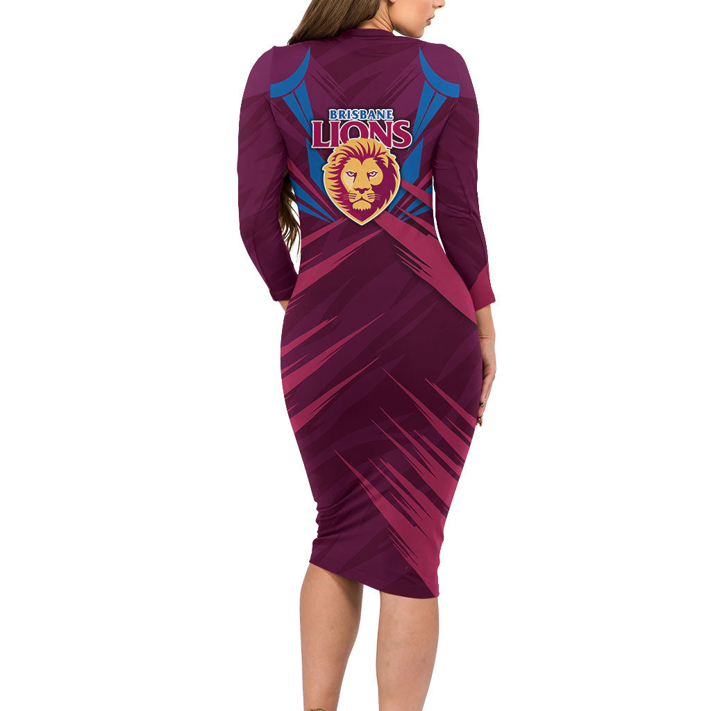 Brisbane Lions Australian Football Family Matching Long Sleeve Bodycon Dress and Hawaiian Shirt Powerful Lion Mascot - Bold Team Colors