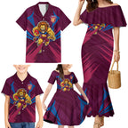 Brisbane Lions Australian Football Family Matching Mermaid Dress and Hawaiian Shirt Powerful Lion Mascot - Bold Team Colors