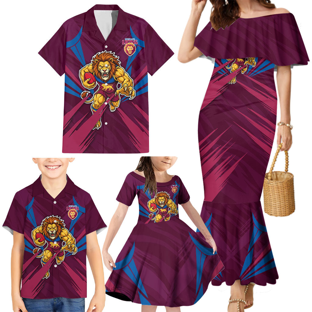 Brisbane Lions Australian Football Family Matching Mermaid Dress and Hawaiian Shirt Powerful Lion Mascot - Bold Team Colors