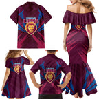 Brisbane Lions Australian Football Family Matching Mermaid Dress and Hawaiian Shirt Powerful Lion Mascot - Bold Team Colors