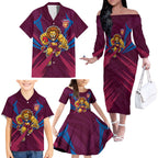 Brisbane Lions Australian Football Family Matching Off The Shoulder Long Sleeve Dress and Hawaiian Shirt Powerful Lion Mascot - Bold Team Colors