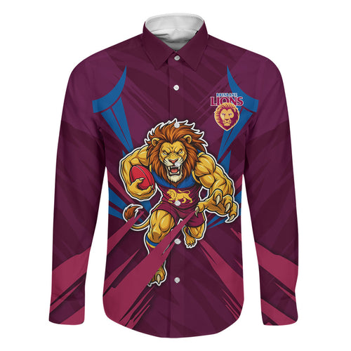 Brisbane Lions Australian Football Family Matching Off The Shoulder Long Sleeve Dress and Hawaiian Shirt Powerful Lion Mascot - Bold Team Colors