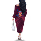 Brisbane Lions Australian Football Family Matching Off The Shoulder Long Sleeve Dress and Hawaiian Shirt Powerful Lion Mascot - Bold Team Colors