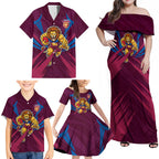 Brisbane Lions Australian Football Family Matching Off Shoulder Maxi Dress and Hawaiian Shirt Powerful Lion Mascot - Bold Team Colors