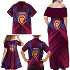 Brisbane Lions Australian Football Family Matching Off Shoulder Maxi Dress and Hawaiian Shirt Powerful Lion Mascot - Bold Team Colors
