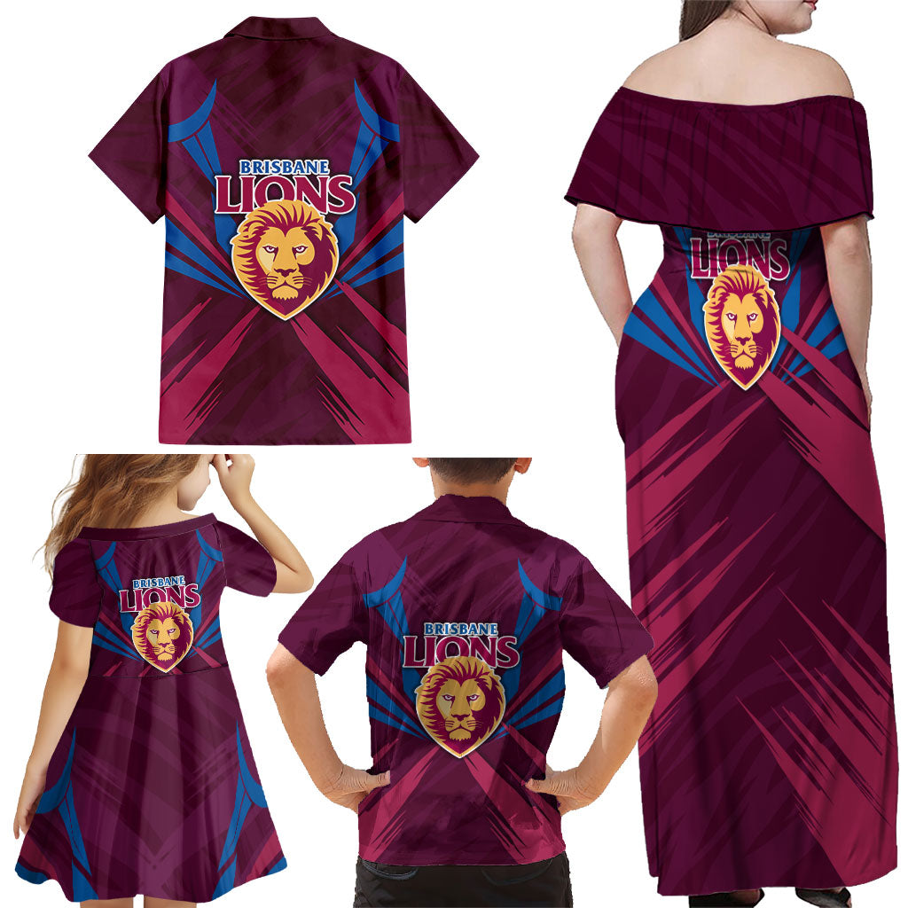 Brisbane Lions Australian Football Family Matching Off Shoulder Maxi Dress and Hawaiian Shirt Powerful Lion Mascot - Bold Team Colors