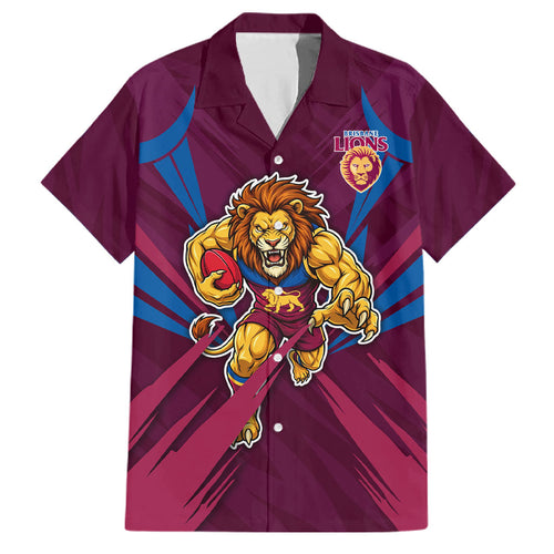 Brisbane Lions Australian Football Family Matching Off Shoulder Maxi Dress and Hawaiian Shirt Powerful Lion Mascot - Bold Team Colors