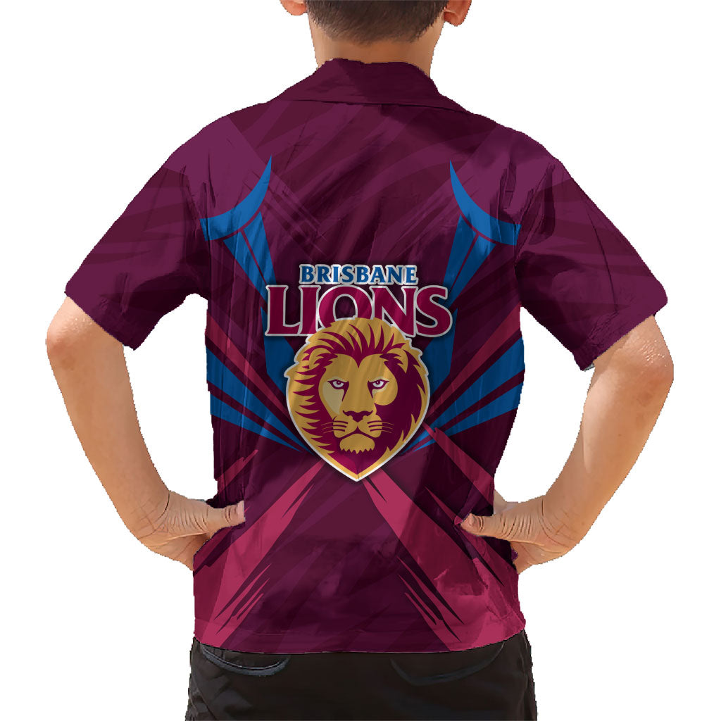 Brisbane Lions Australian Football Family Matching Off Shoulder Short Dress and Hawaiian Shirt Powerful Lion Mascot - Bold Team Colors