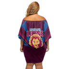Brisbane Lions Australian Football Family Matching Off Shoulder Short Dress and Hawaiian Shirt Powerful Lion Mascot - Bold Team Colors