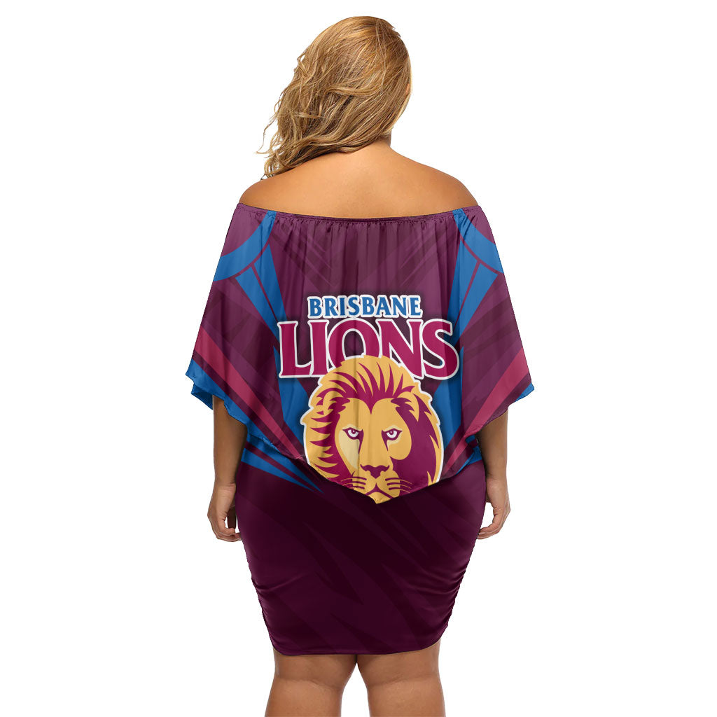 Brisbane Lions Australian Football Family Matching Off Shoulder Short Dress and Hawaiian Shirt Powerful Lion Mascot - Bold Team Colors