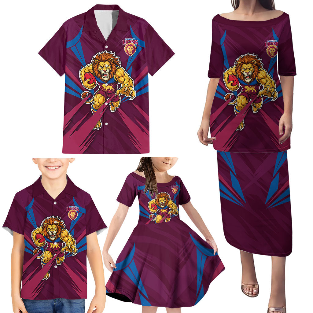Brisbane Lions Australian Football Family Matching Puletasi and Hawaiian Shirt Powerful Lion Mascot - Bold Team Colors