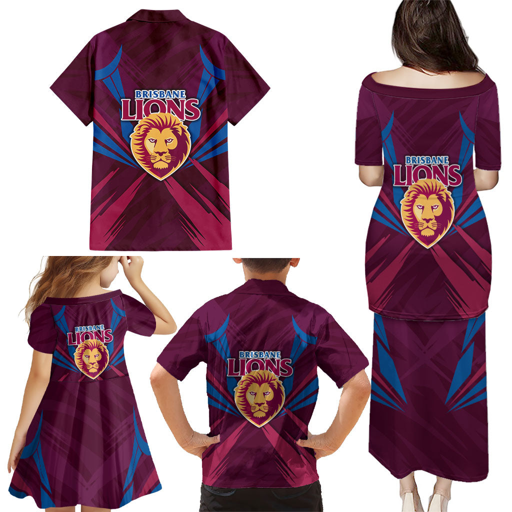 Brisbane Lions Australian Football Family Matching Puletasi and Hawaiian Shirt Powerful Lion Mascot - Bold Team Colors
