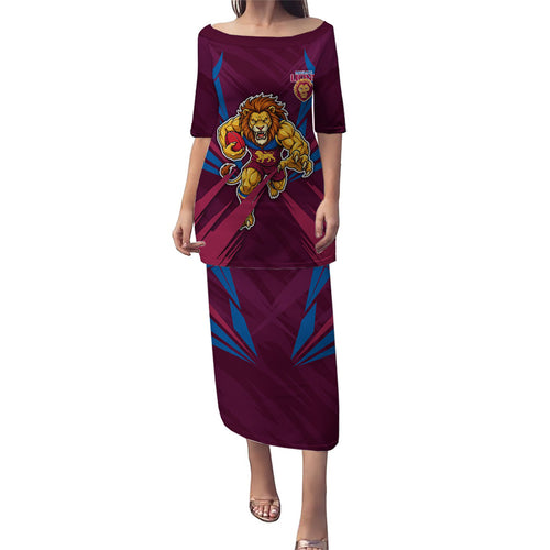 Brisbane Lions Australian Football Family Matching Puletasi and Hawaiian Shirt Powerful Lion Mascot - Bold Team Colors