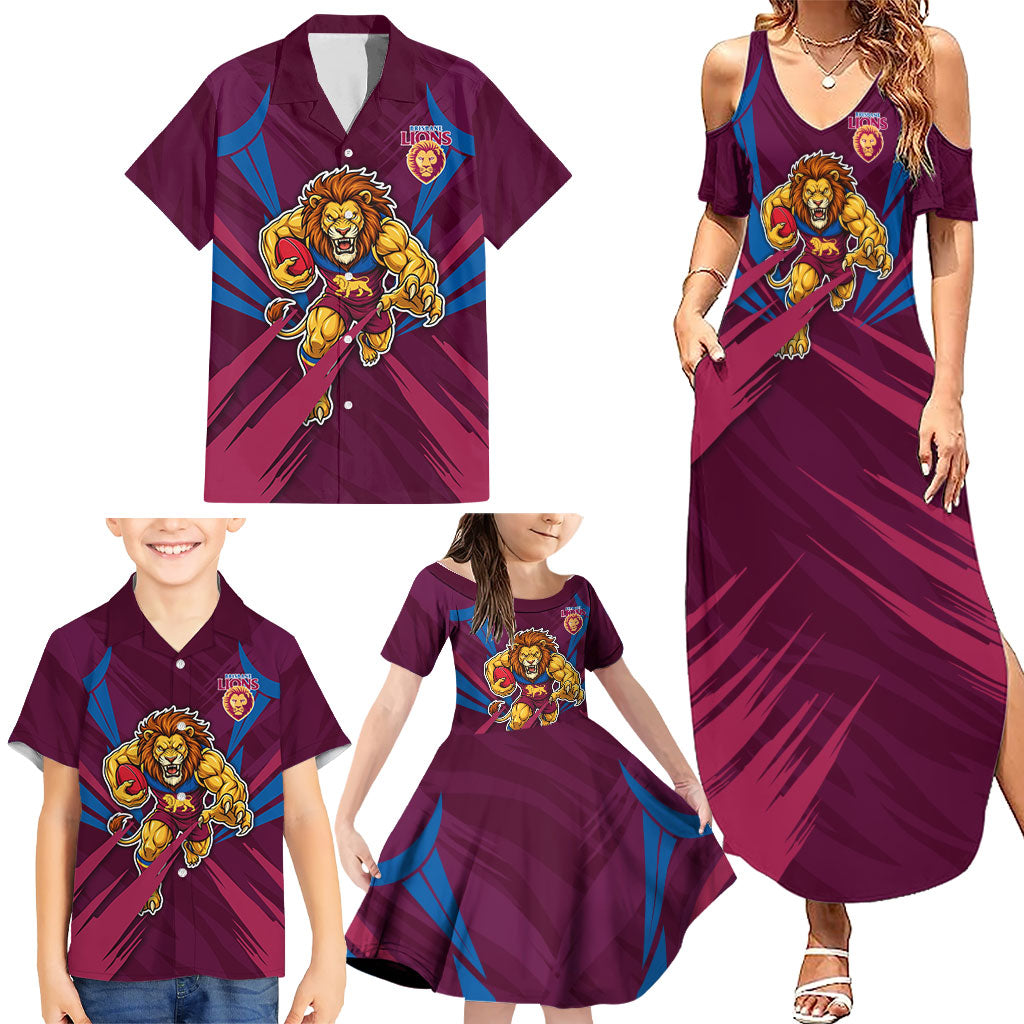 Brisbane Lions Australian Football Family Matching Summer Maxi Dress and Hawaiian Shirt Powerful Lion Mascot - Bold Team Colors